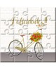 Puzzle bicicleta verde con la frase "Felicidades" en lata