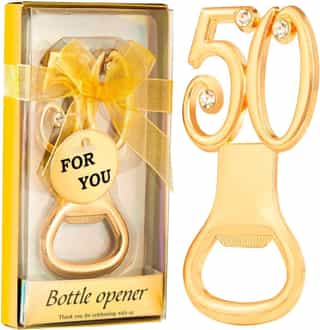 Pack de 36 abridores de botellas dorados para 50 cumpleaños