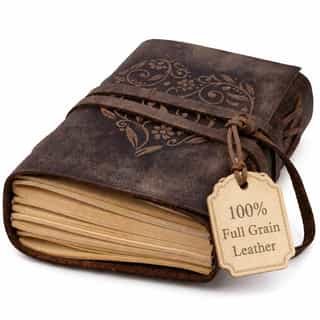 Diario de cuero con corazón para mujer, Moonster