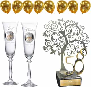 Pack Árbol Grabado y Globos, Bodas de Oro