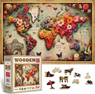 Puzzle de madera con mapamundi florido