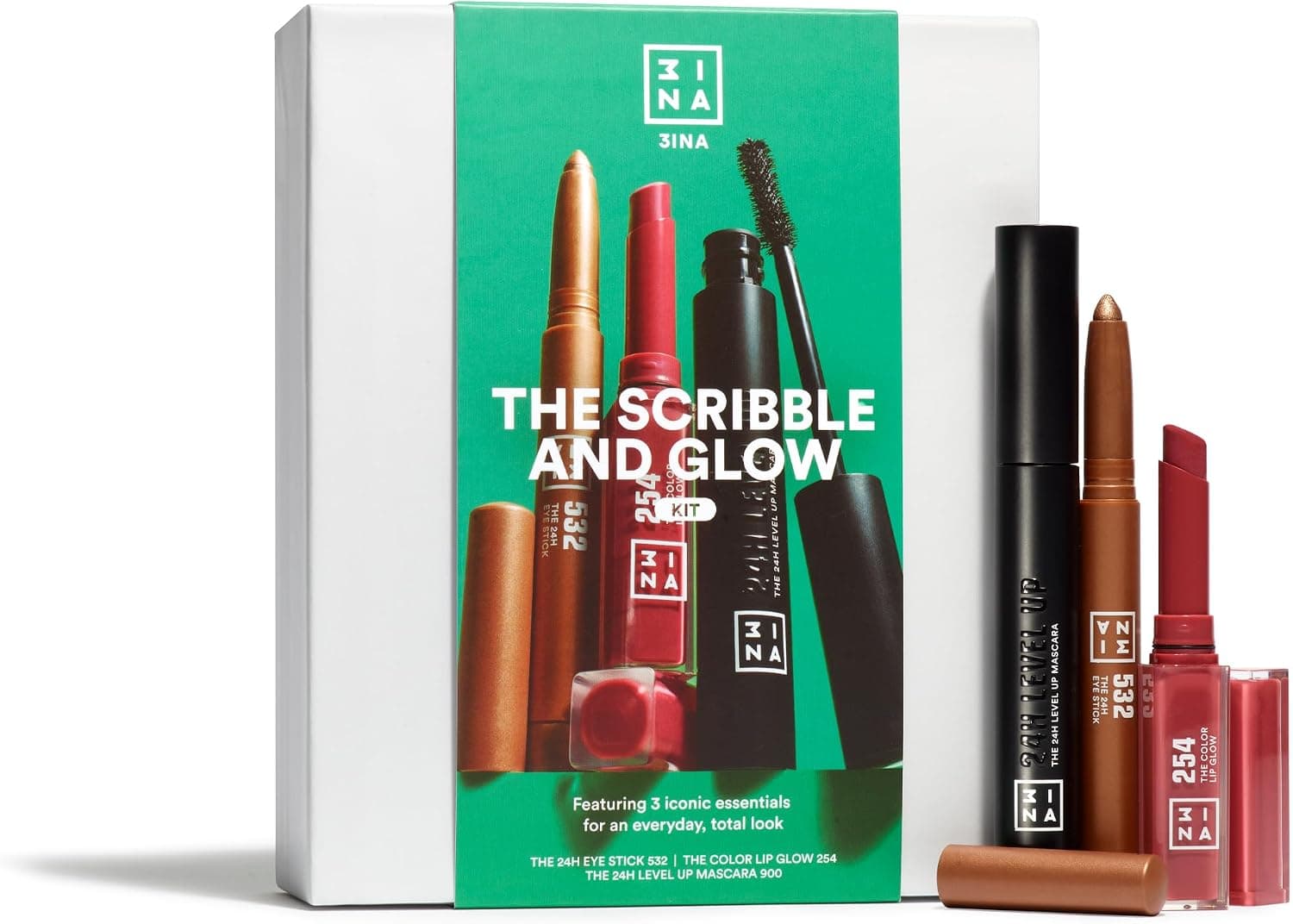 Scribble and Glow Kit de 3INA con sombra, labial y máscara de pestañas