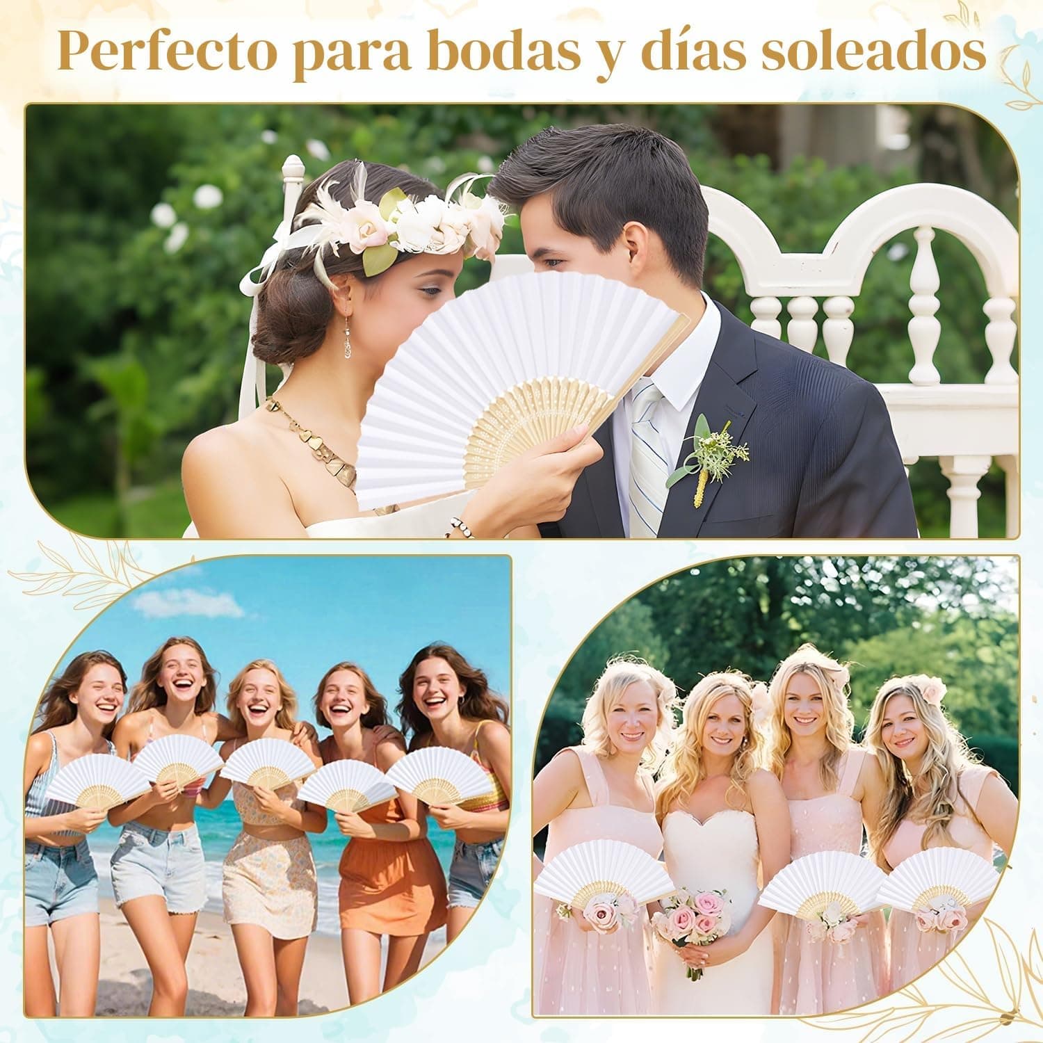 iZoeL Pack de 60 Abanicos de Papel y Madera con Bolsa de Organza, foto 3