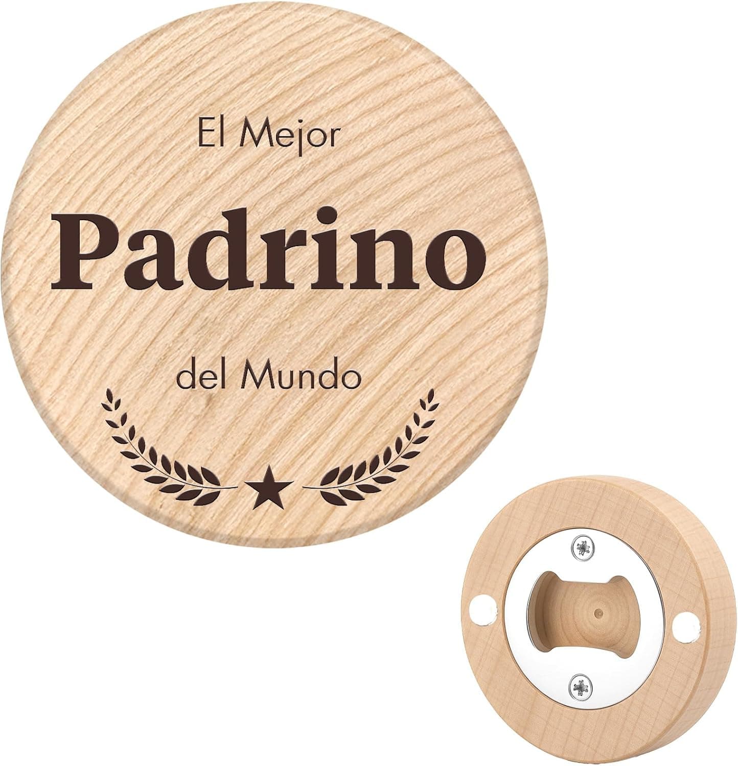 Abrebotellas dedicado al padrino, sobre fondo blanco