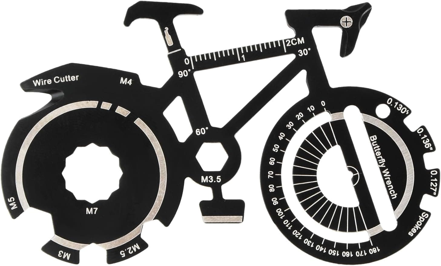 Abrebotellas pequeño con forma de bicicleta, sobre fondo blanco