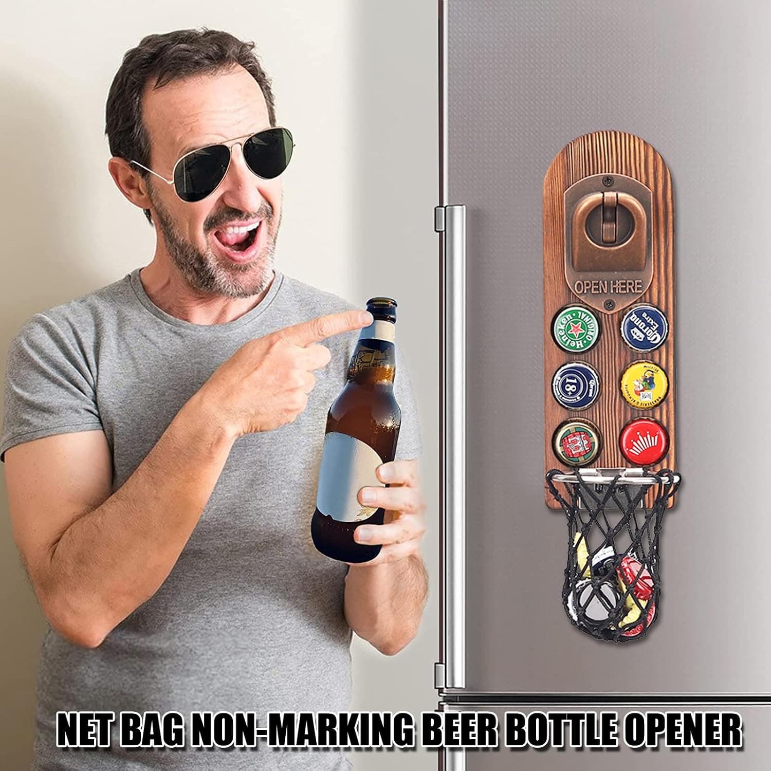 Abridor de Cerveza de Pared con Imanes y Colector de Tapas, foto 3