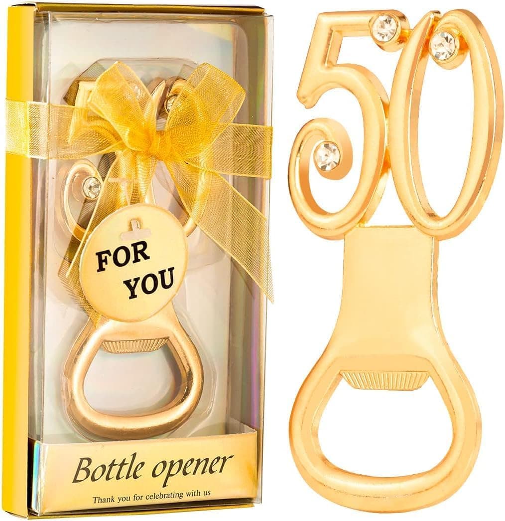 Abridores de botellas dorados individuales para detalle de cumpleaños
