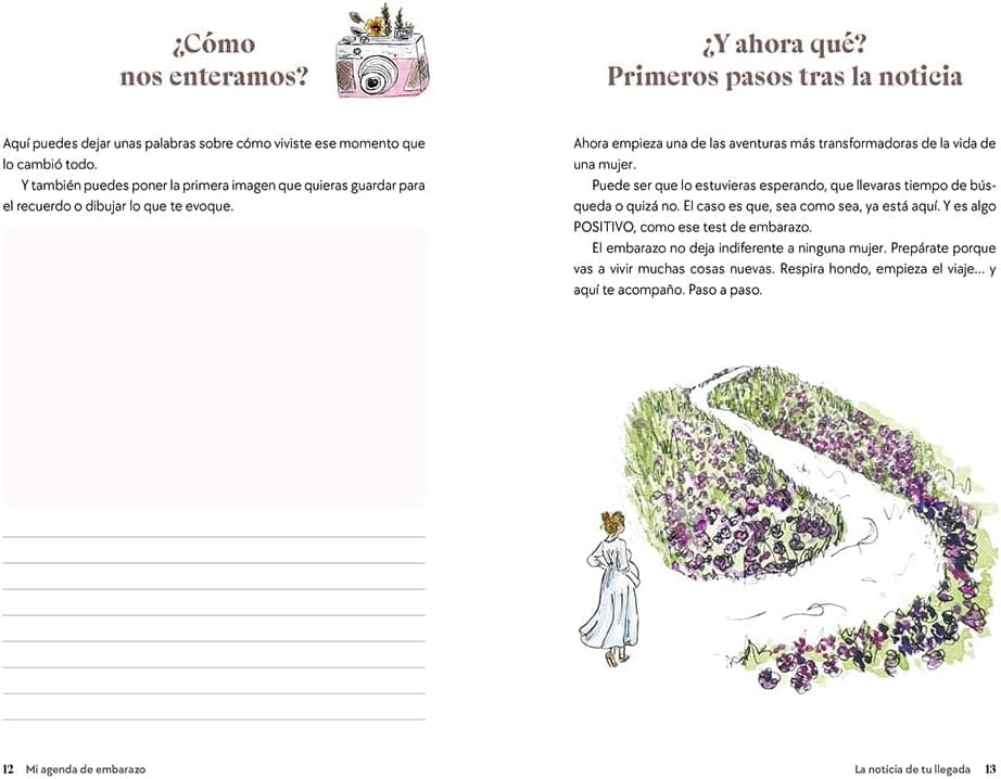 Página interior de la agenda con ilustraciones