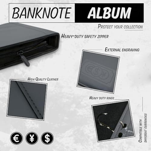 Álbum apoyado junto a billetes de distintas divisas