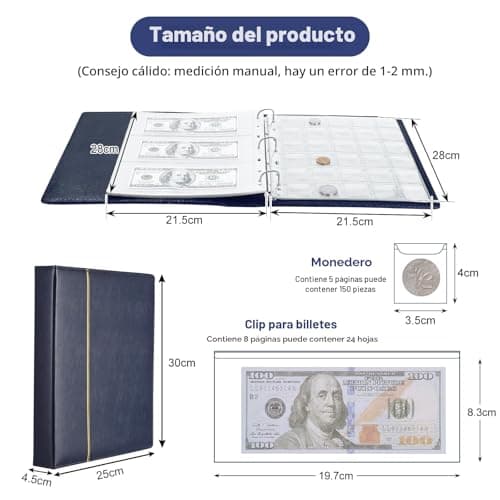 Interior del álbum con bolsillos para monedas y billetes