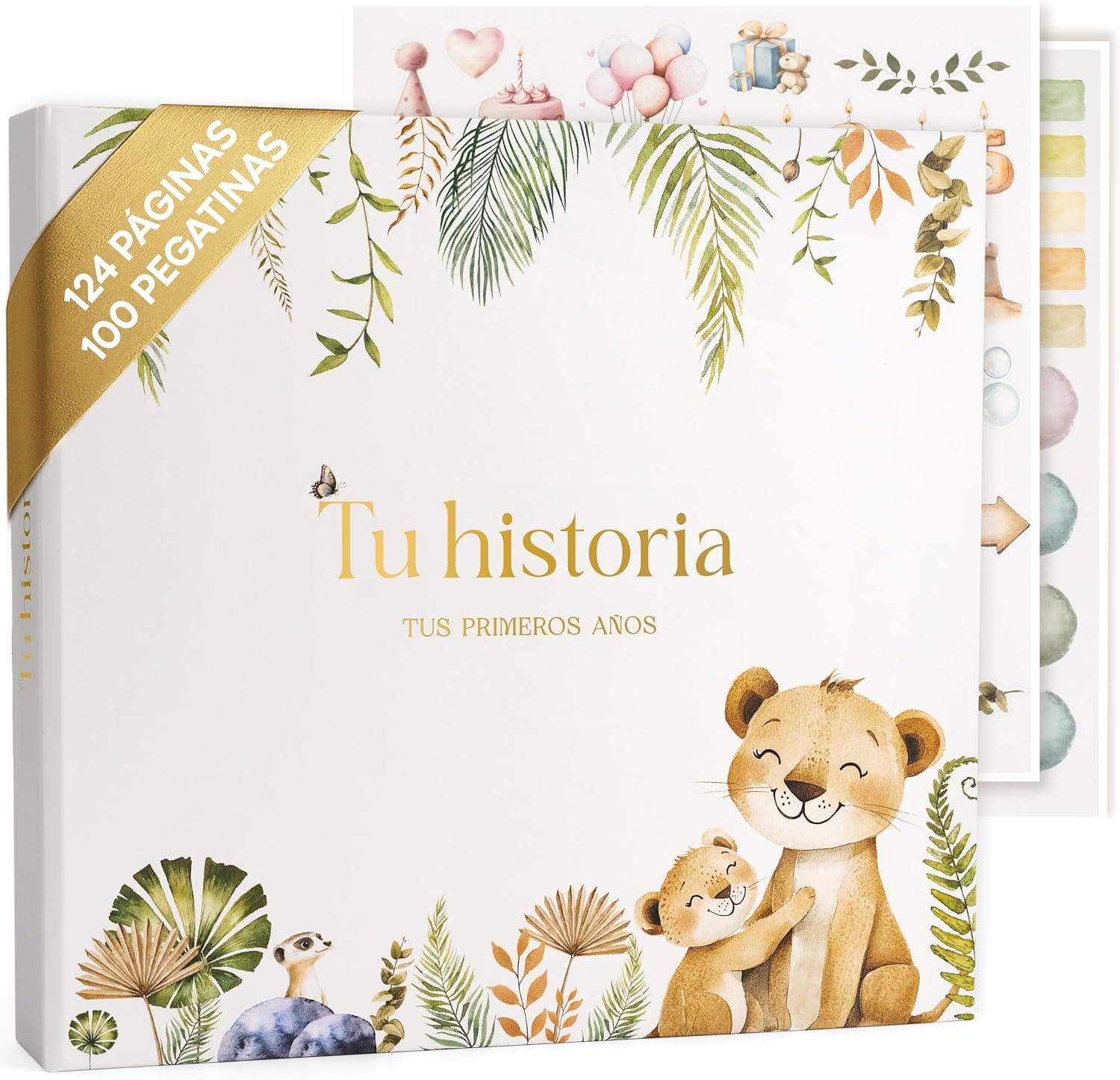 Álbum de fotos del bebé de SweetyFox, con la tapa dura dorada y el estuche protector