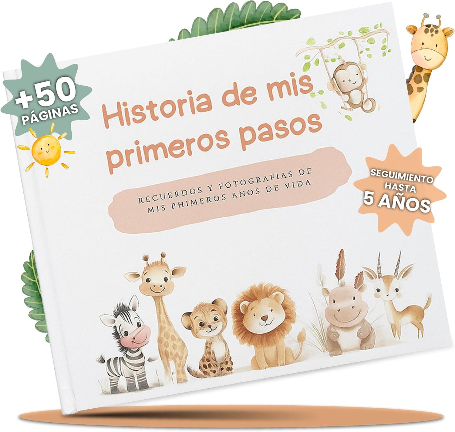 Álbum de fotos del bebé de TOMECOM, con la caja de cartón donde se guarda