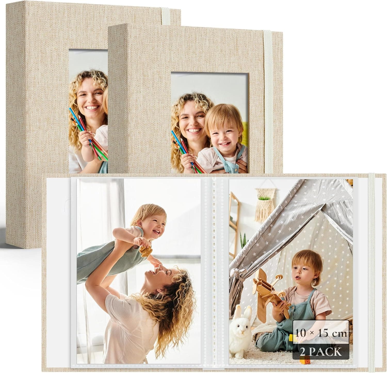 Pack de dos mini álbumes de fotos de bebé de Vienrose, en beige