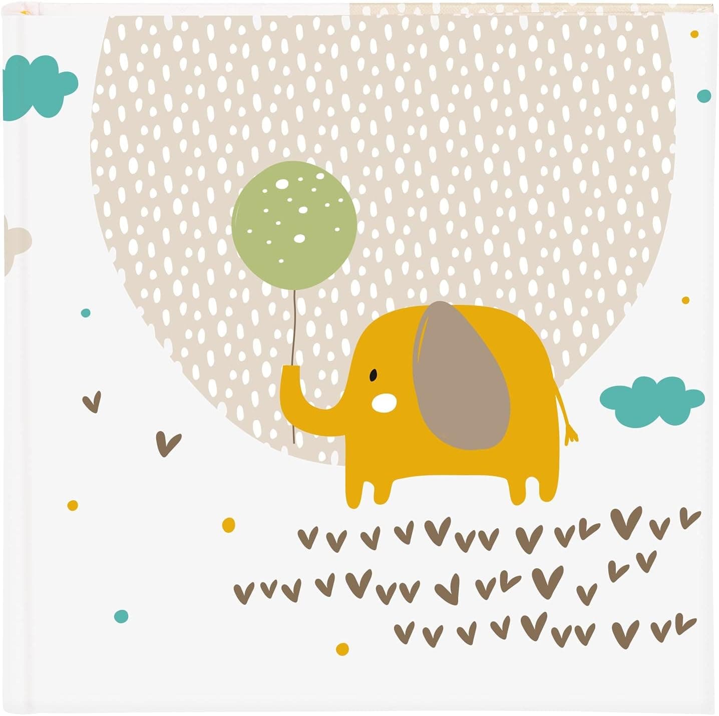 Álbum infantil Little Dream de Goldbuch, con el elefante bordado en la cubierta de lino