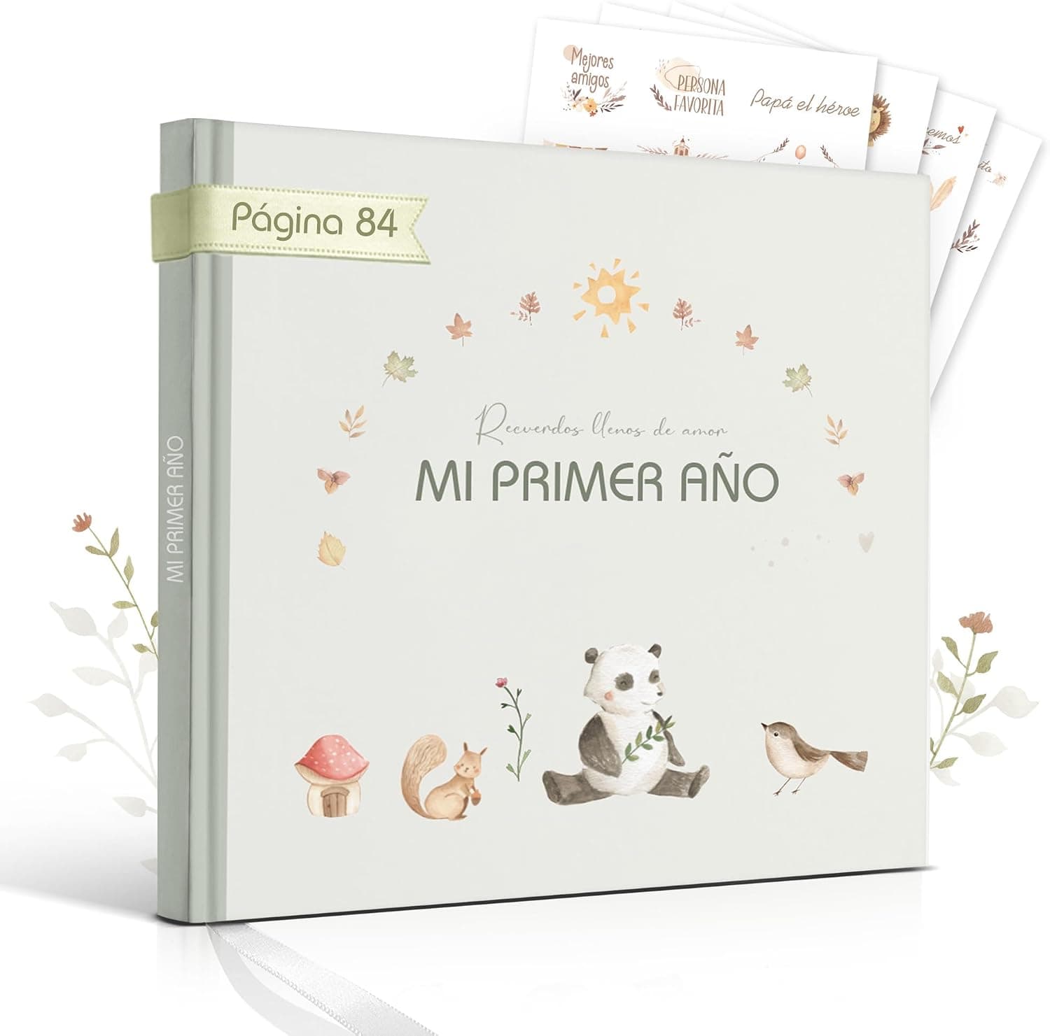 Álbum de recuerdos del bebé con tapa dura y encantadoras ilustraciones en acuarela