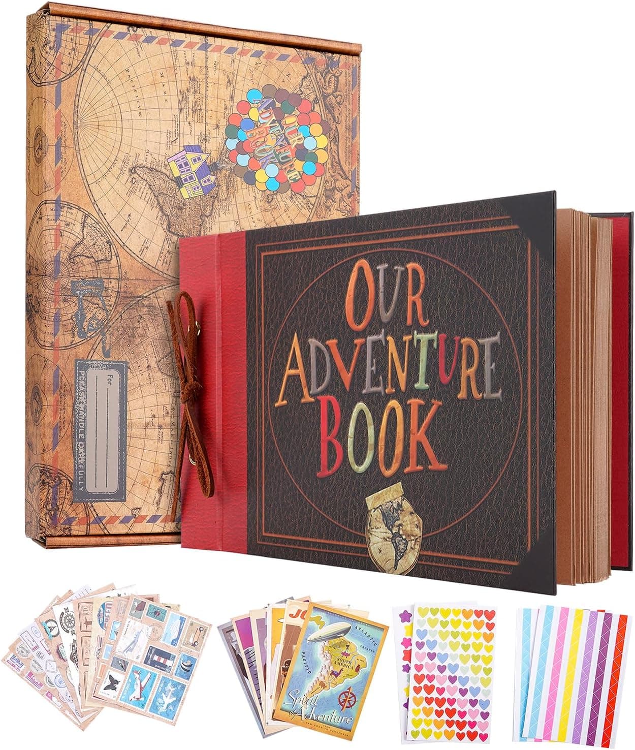 Álbum de scrapbook de tapa dura con letras en relieve «Our Adventure Book»