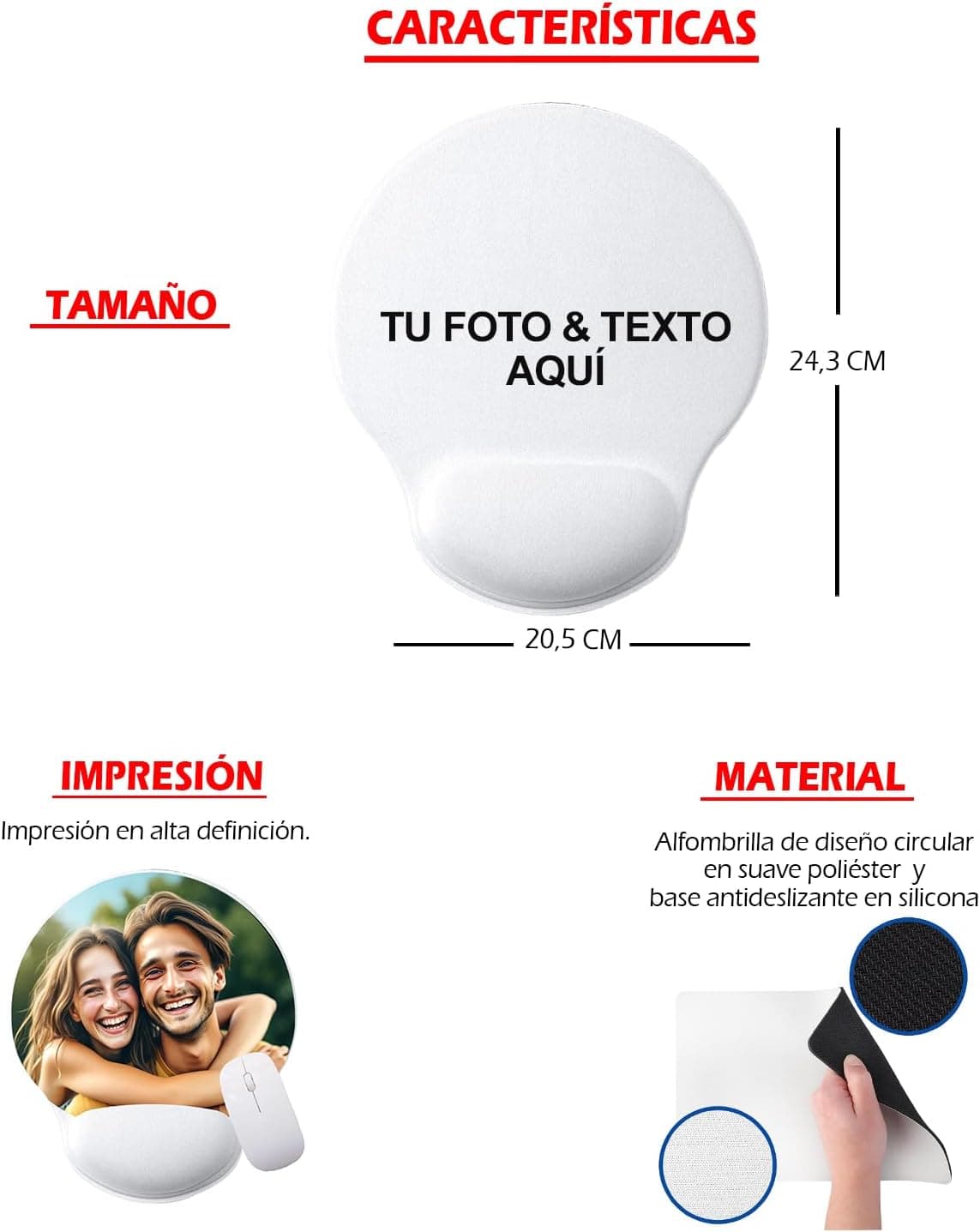 Detalle de la personalización con foto en la alfombrilla