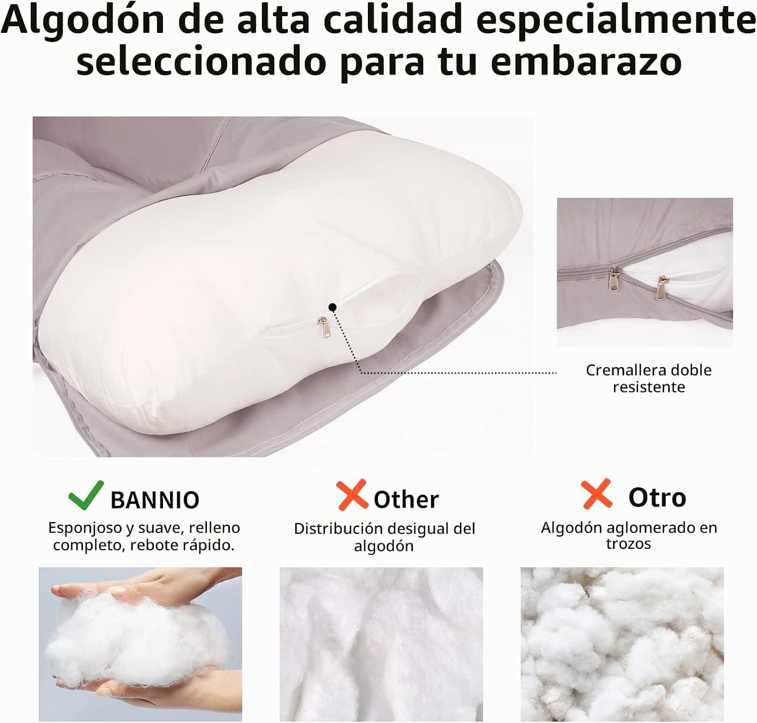BANNIO Almohada de Embarazo en Forma de U, foto 3