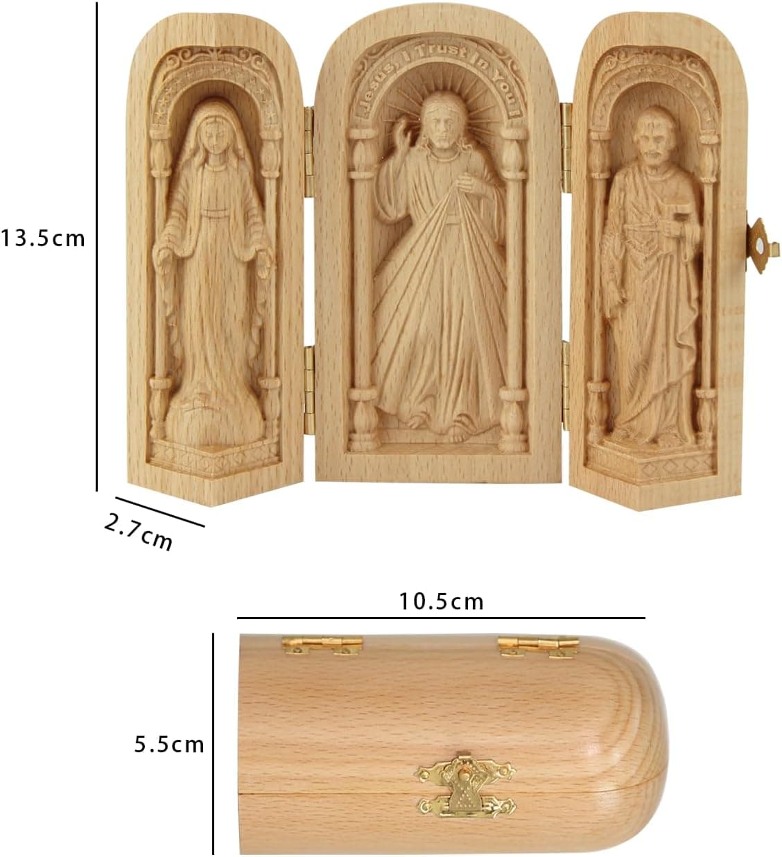Altar de viaje portátil tríptico de madera, foto 2