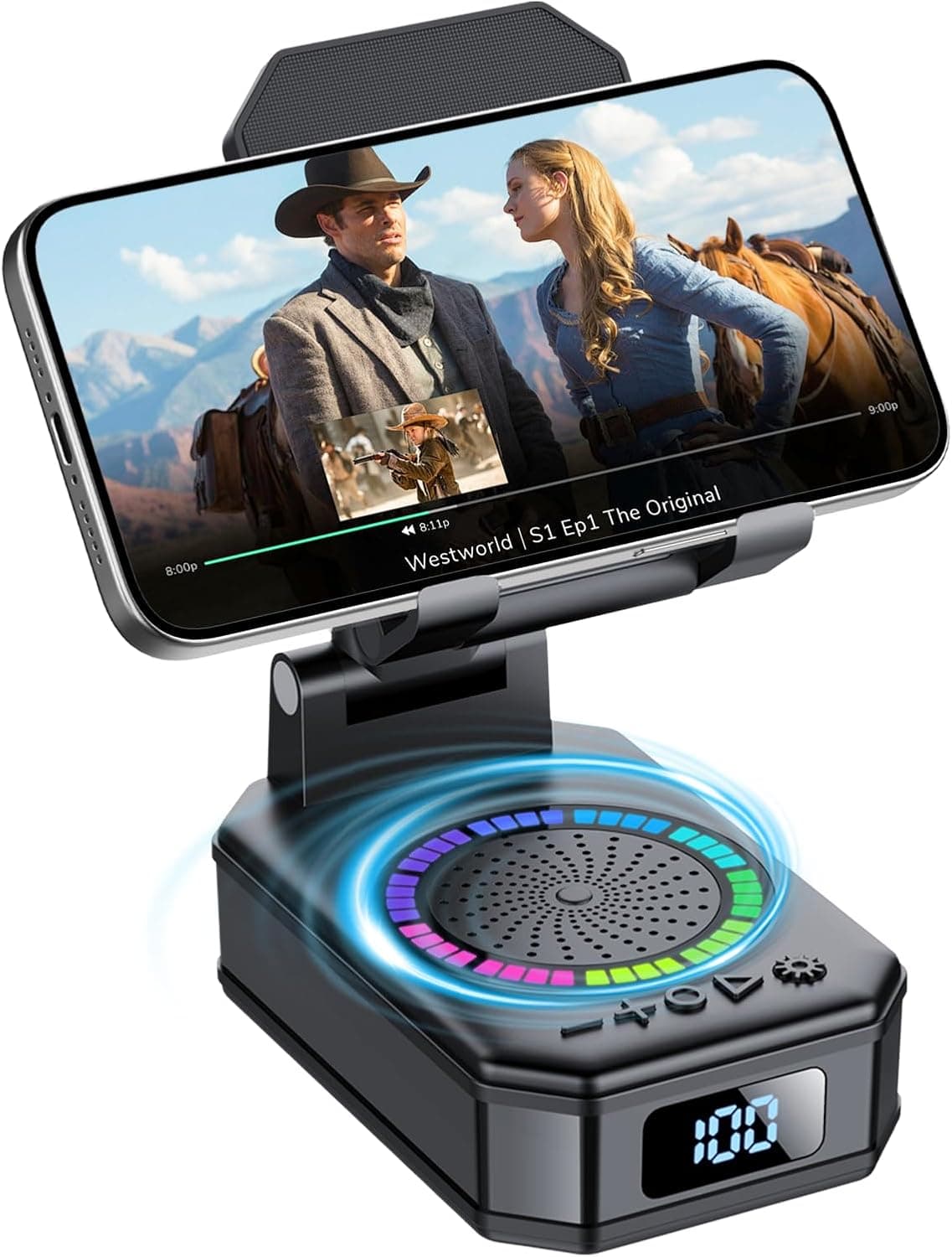 Altavoz Bluetooth con soporte para móvil integrado