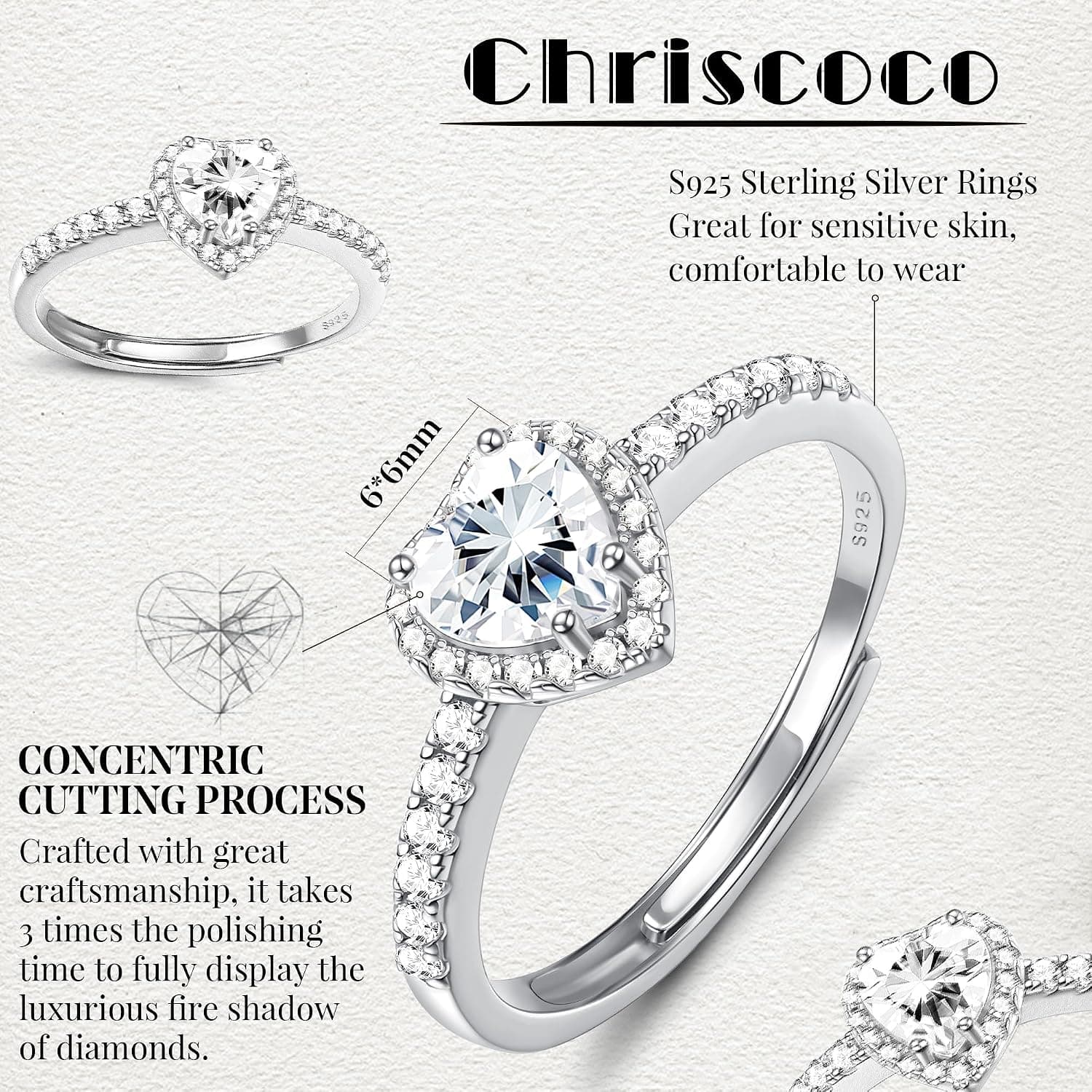 Anillo de compromiso corazón Chriscoco ajustable, foto 2