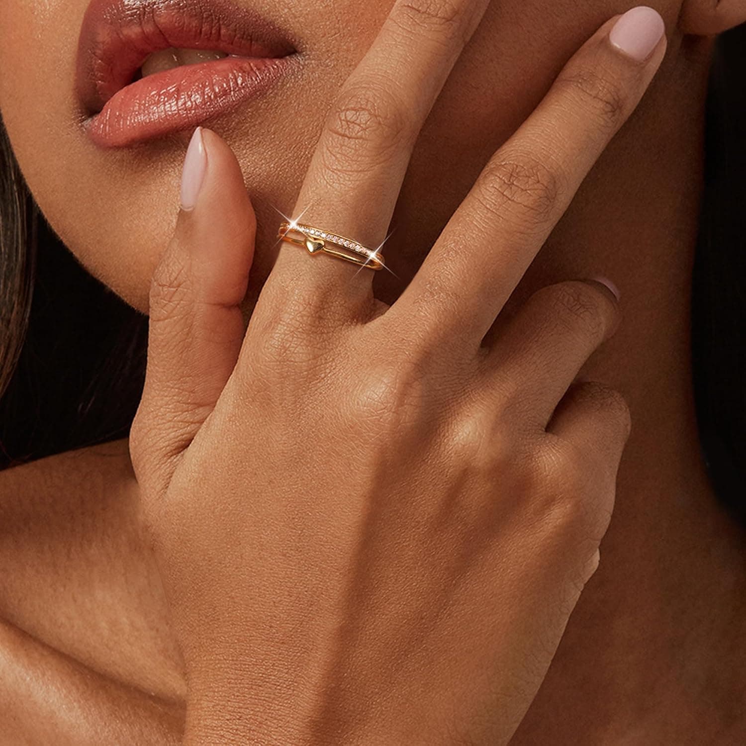 Anillo de compromiso corazón halo Adramata chapado en oro, foto 3