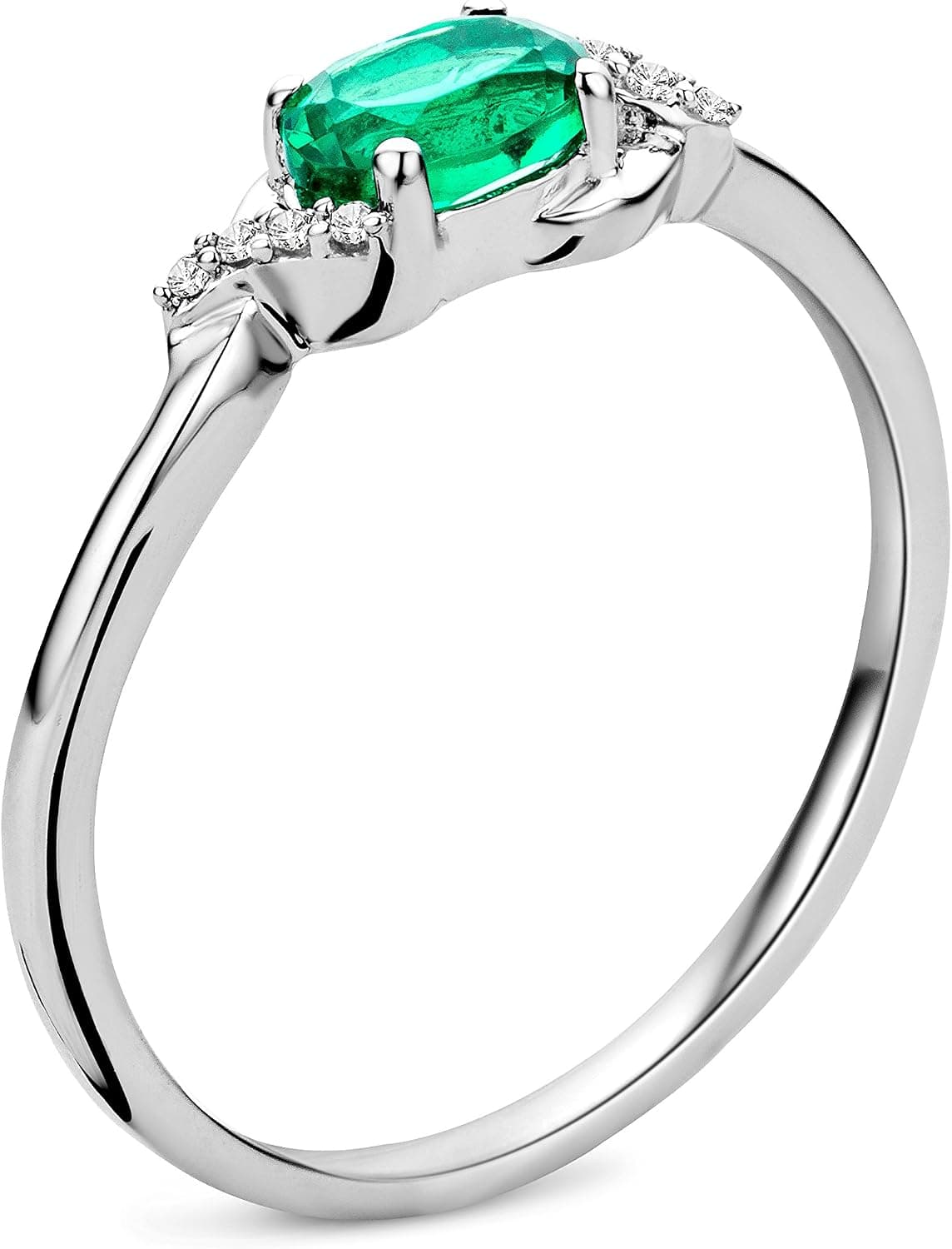 Anillo de compromiso con esmeralda MIORE en oro blanco, foto 2
