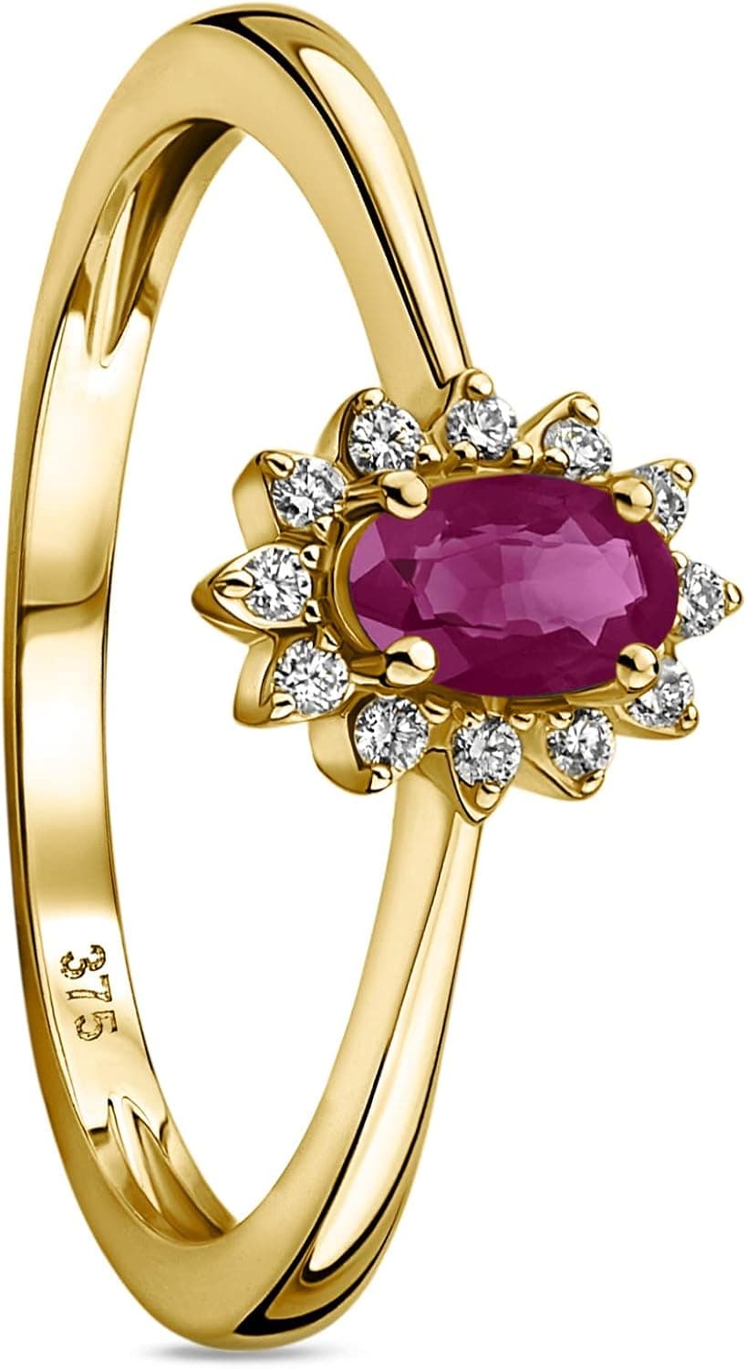 Anillo de compromiso con rubí y flor de diamantes MIORE, foto 2