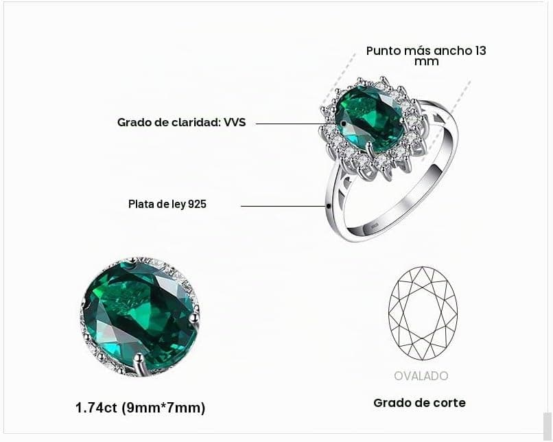 Anillo de compromiso halo esmeralda JewelryPalace, estilo real, foto 2