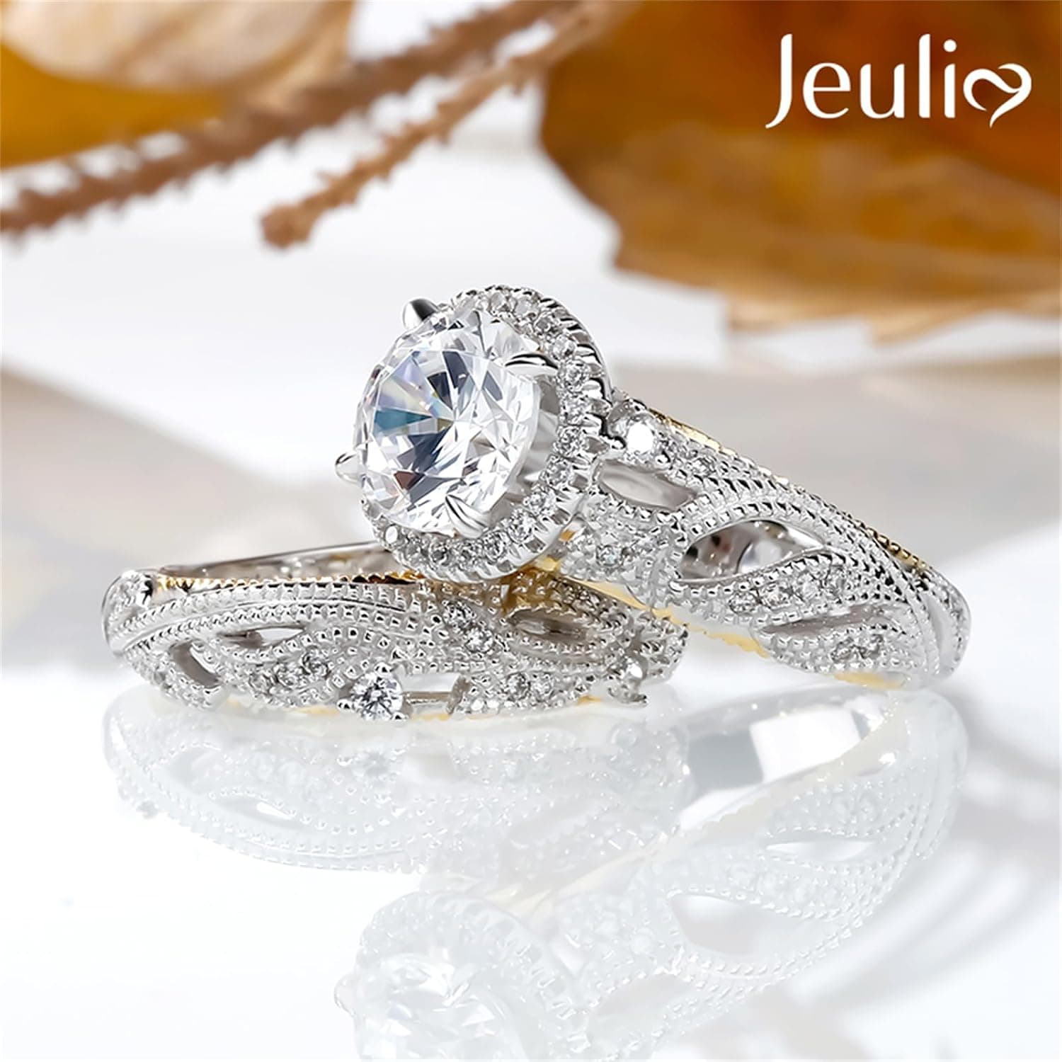 Anillo de compromiso halo Jeulia en plata con baño de oro rosa, foto 2