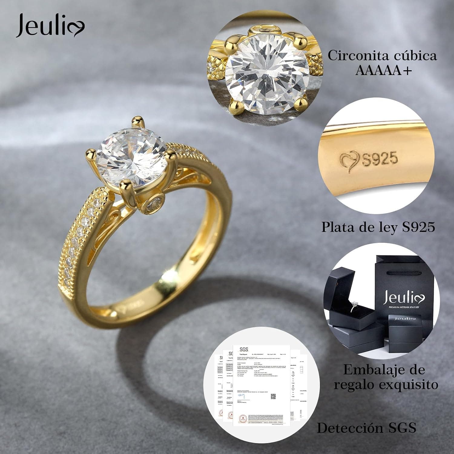 Anillo de compromiso Jeulia solitario con banda de circonitas, foto 2