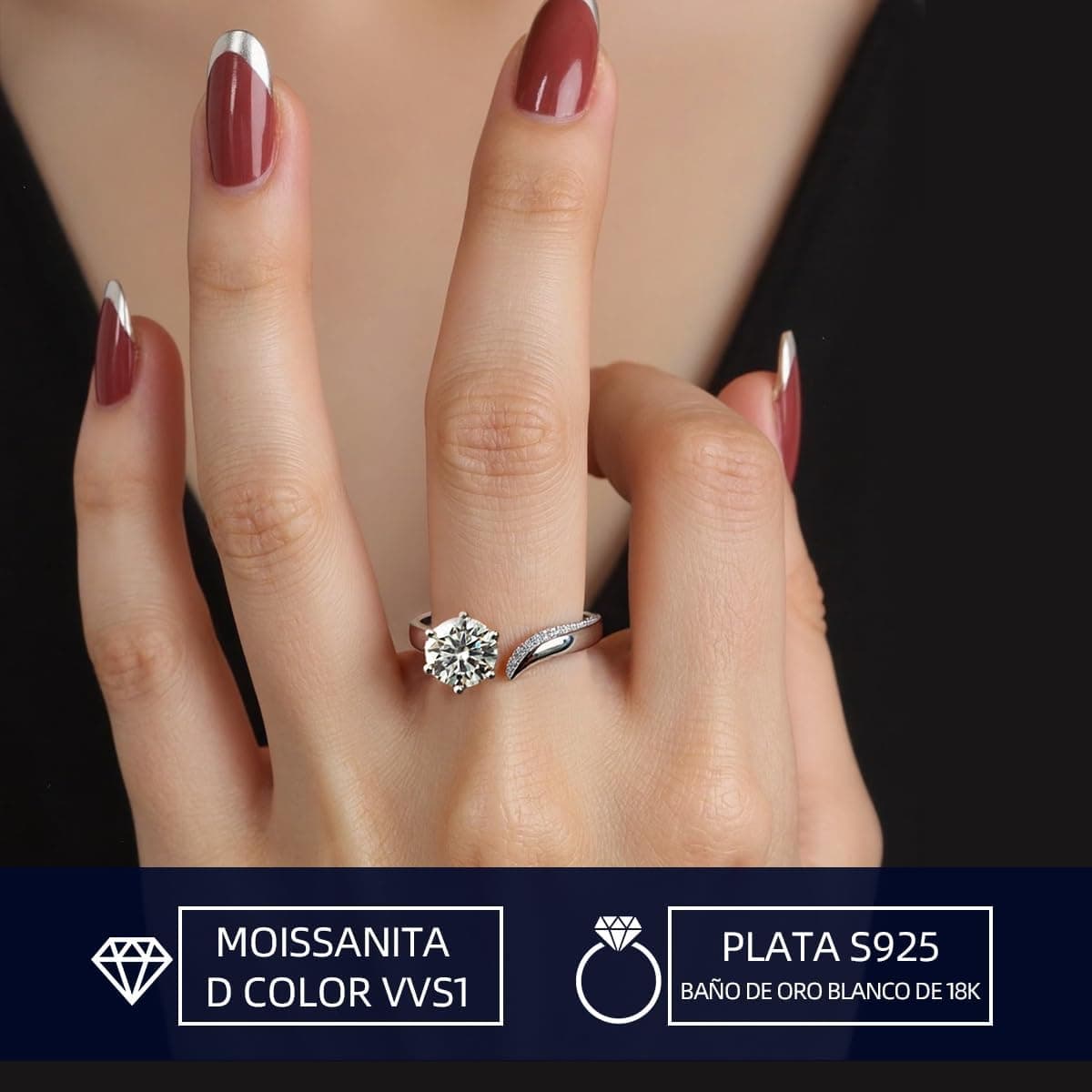 Anillo de compromiso de moissanita FEIKFEIZ bañado en oro blanco, foto 2