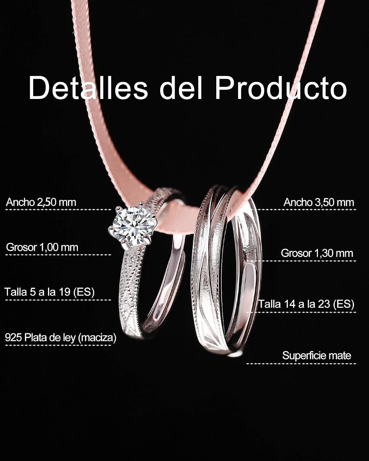 Juego de anillos de compromiso ajustables Meissa para pareja, foto 2
