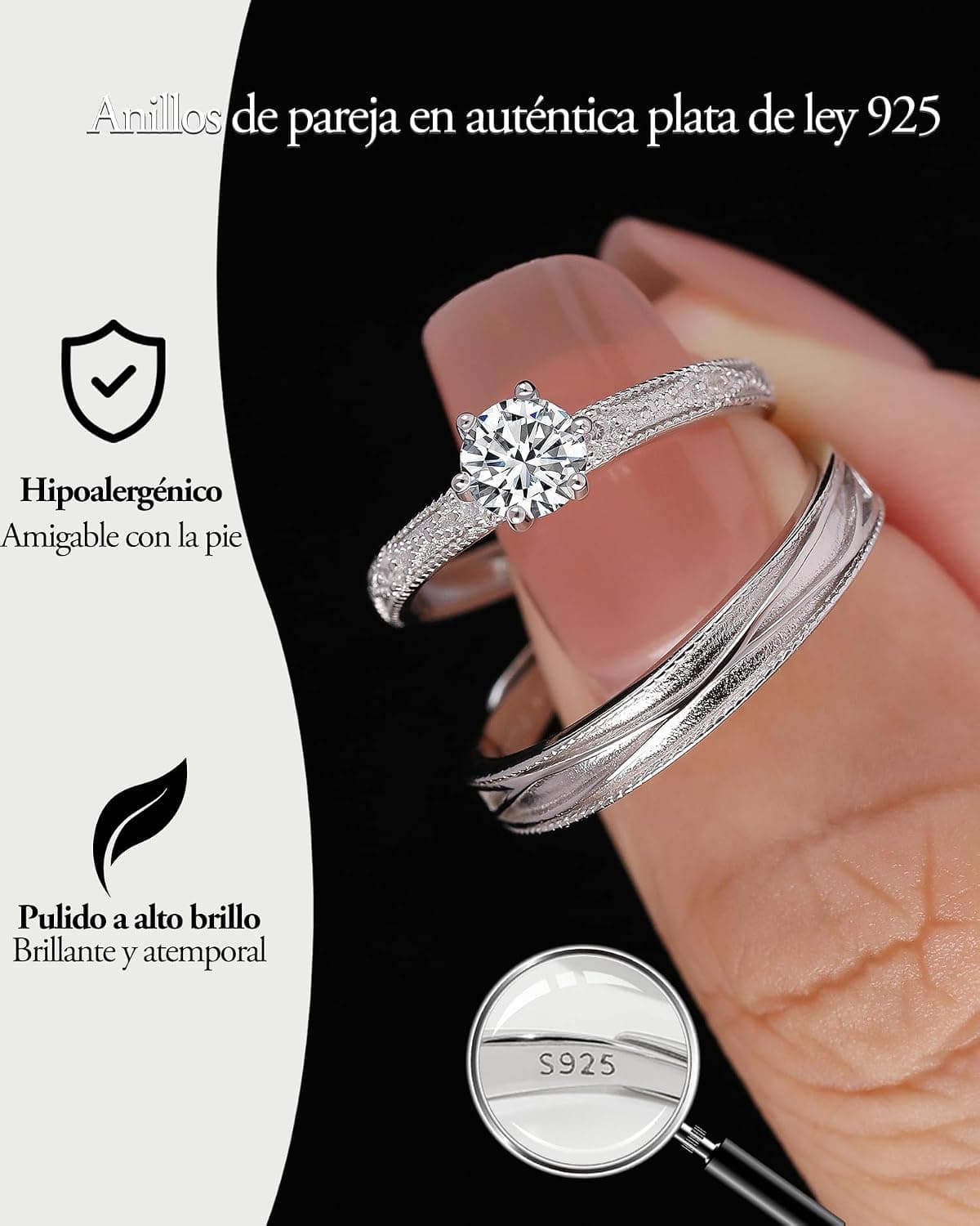Juego de anillos de compromiso ajustables Meissa para pareja, foto 3