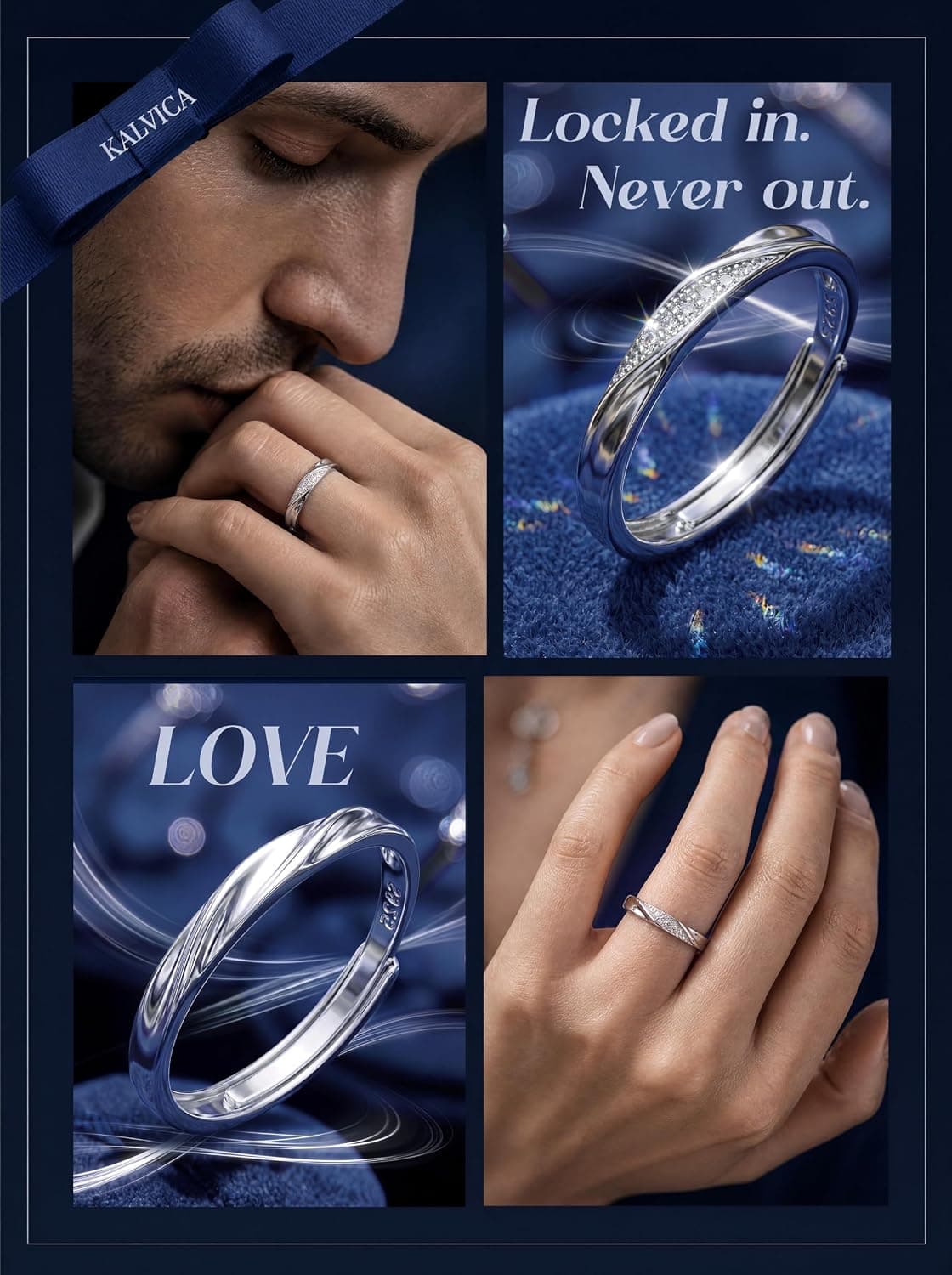 Pareja de anillos de compromiso KALVICA para hombre y mujer, foto 2