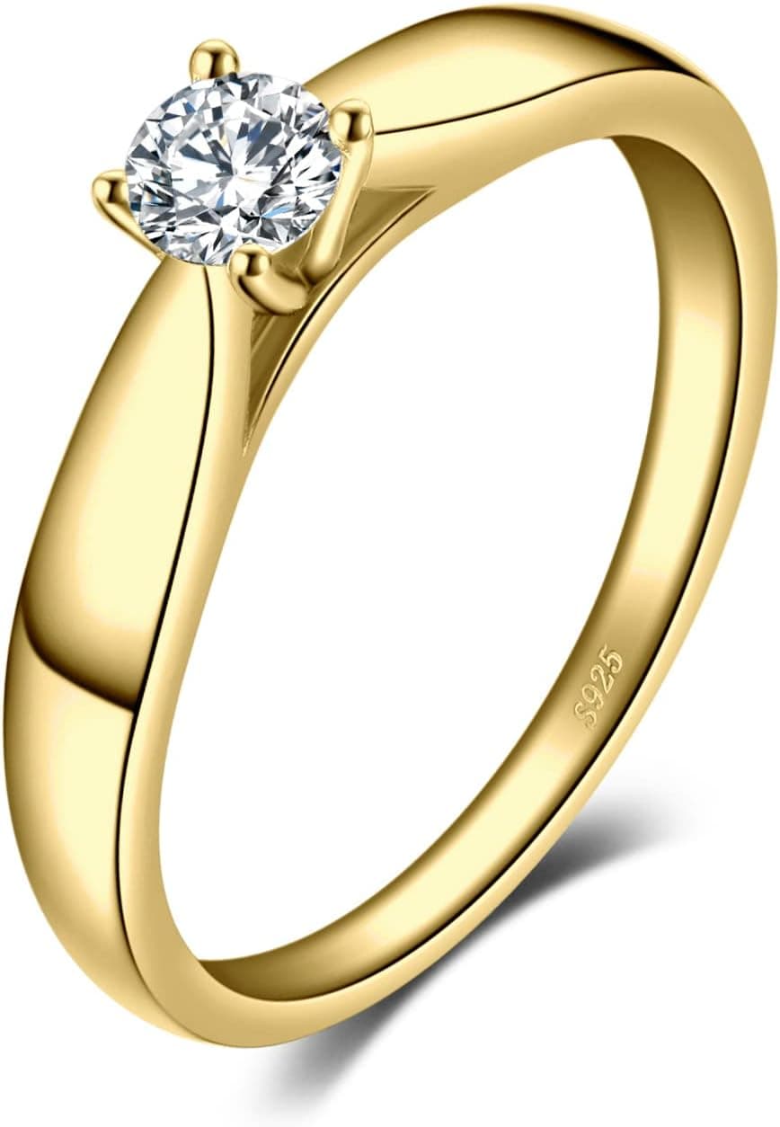 Anillo solitario de plata con circonita redonda engastada en garra