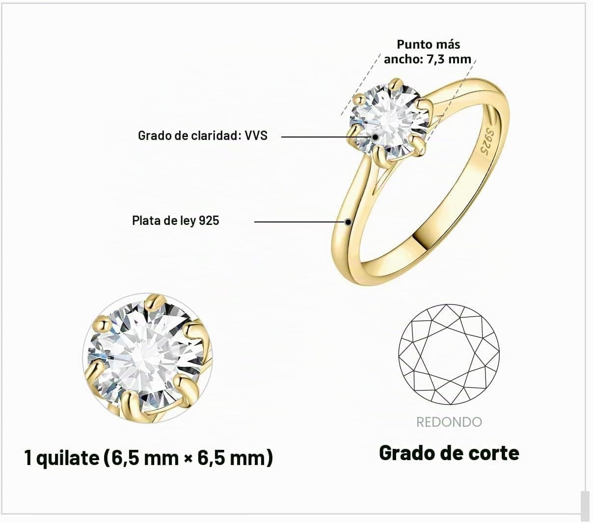 Anillo de compromiso solitario JewelryPalace con seis garras, foto 2