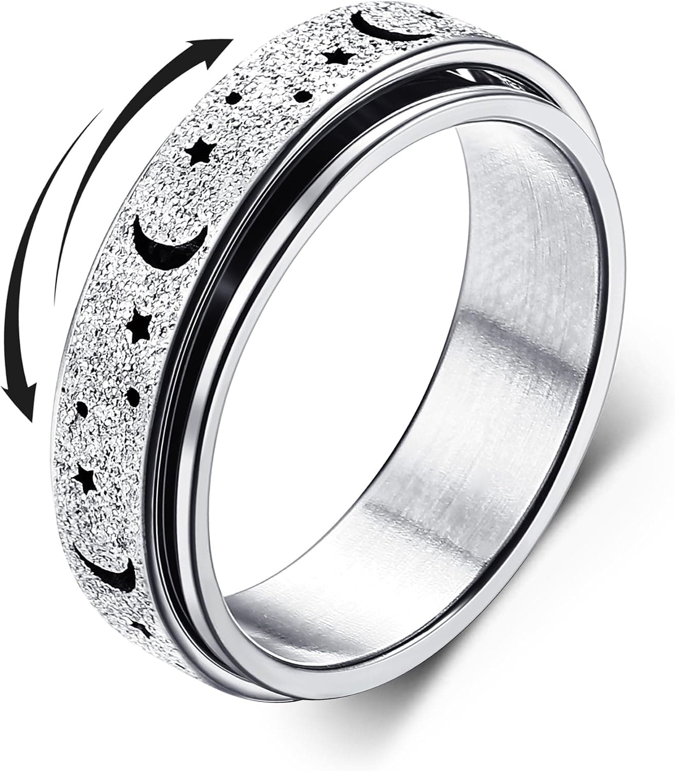 Anillo giratorio antiestrés con motivo de luna y estrella