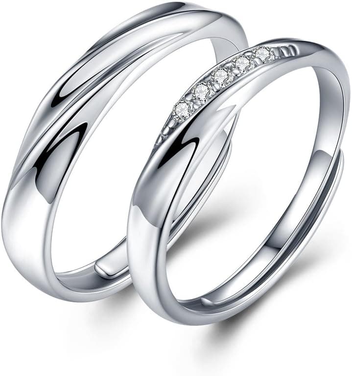 Dos anillos de plata ajustables con circonita, de diseño de círculo abierto