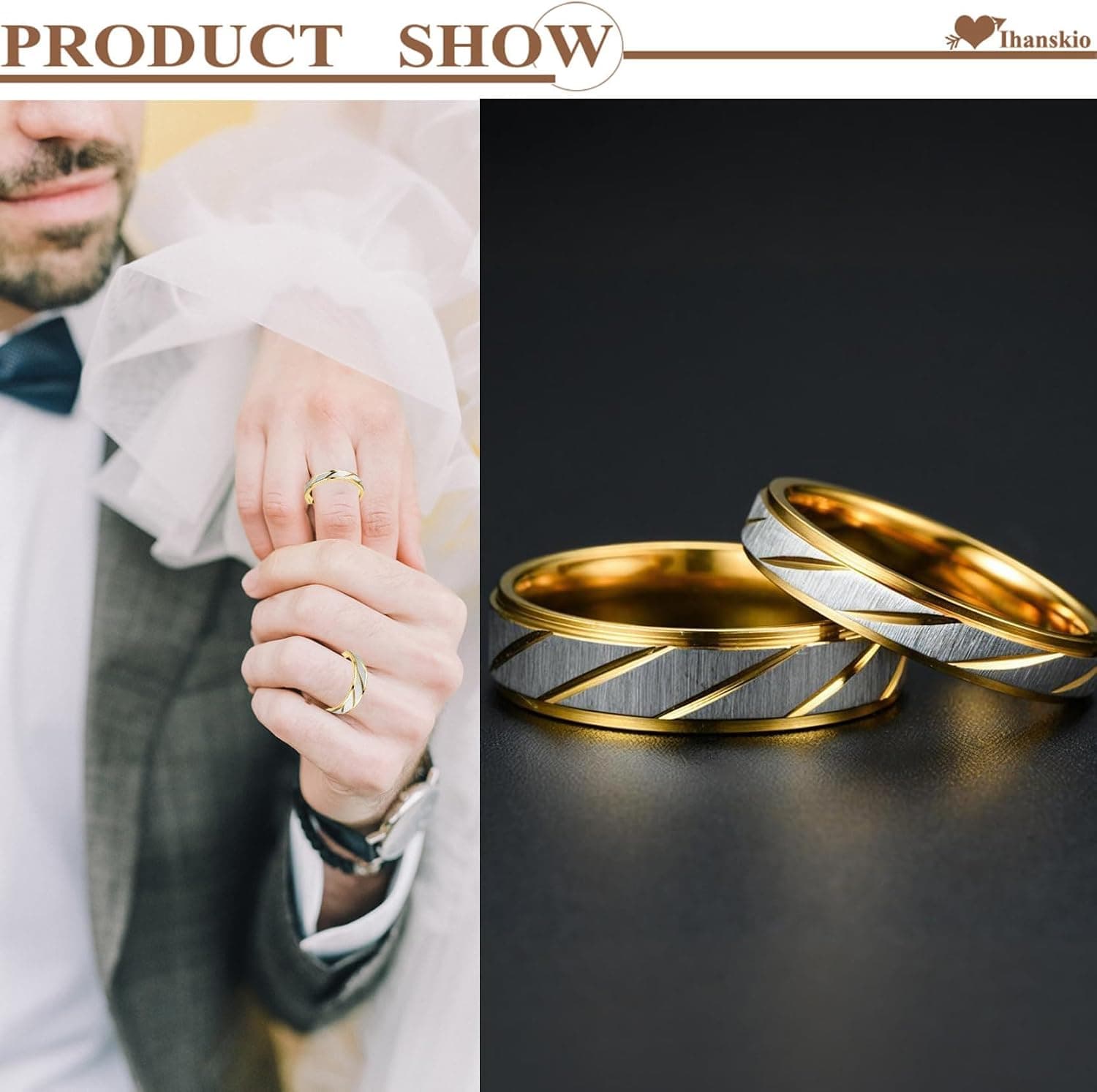 Pareja de anillos de compromiso grabables Ihanskio en acero, foto 3