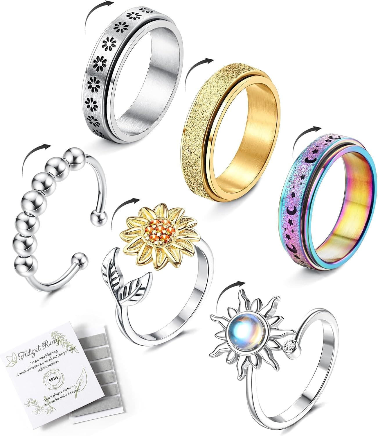 Anillo spinner antiestrés de acero inoxidable dorado