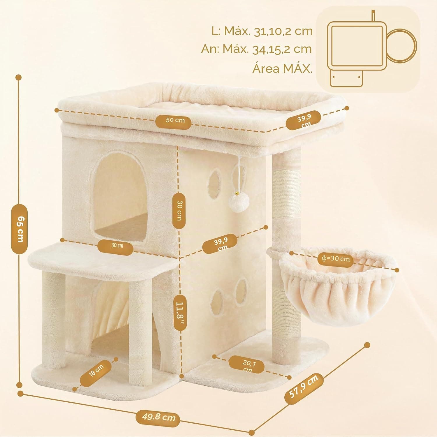 Árbol para gatos de 65 cm con cesta de dos pisos, foto 3