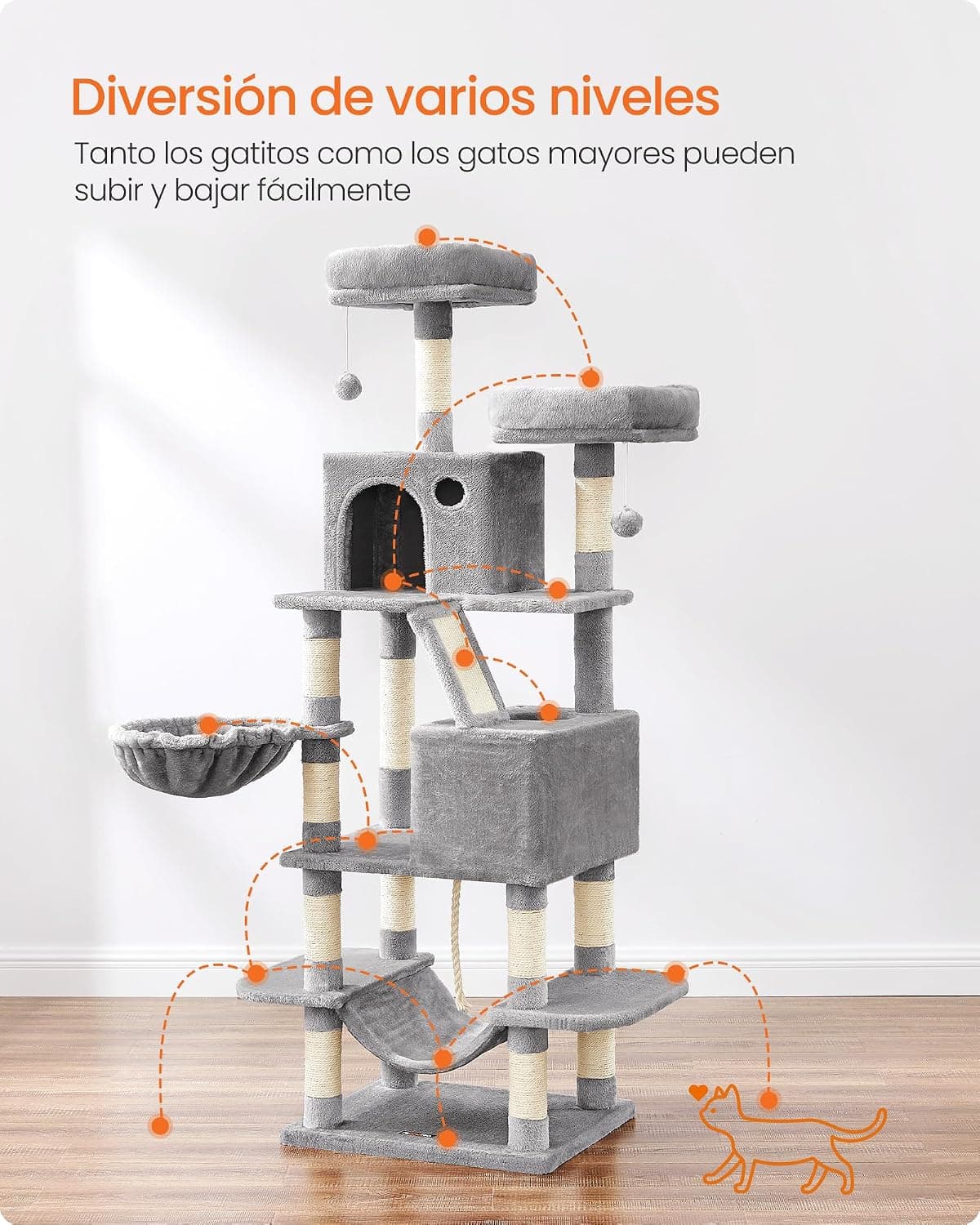 Árbol para Gatos Feandrea de 165 cm con Hamaca y Cuevas, foto 3