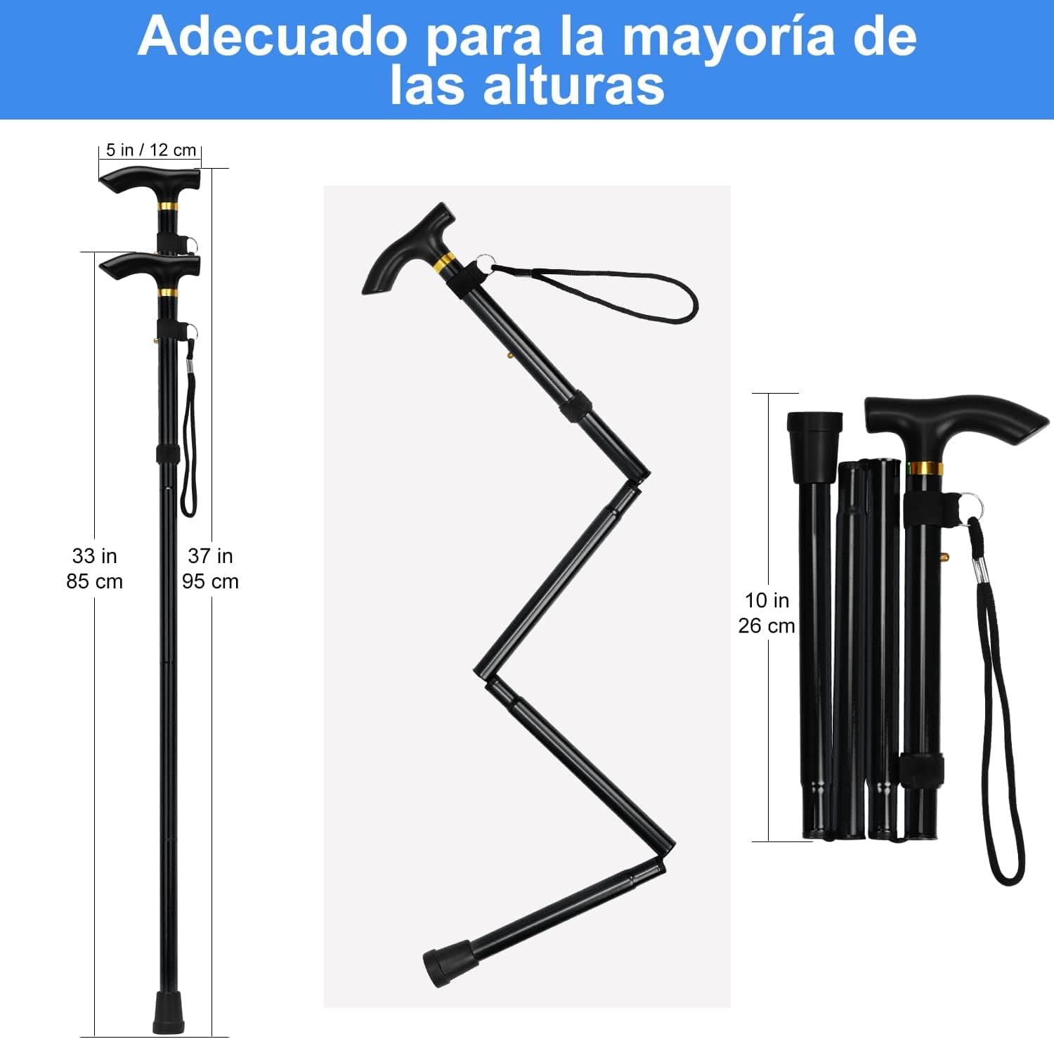 Bastón de aluminio con mango ergonómico en forma de T