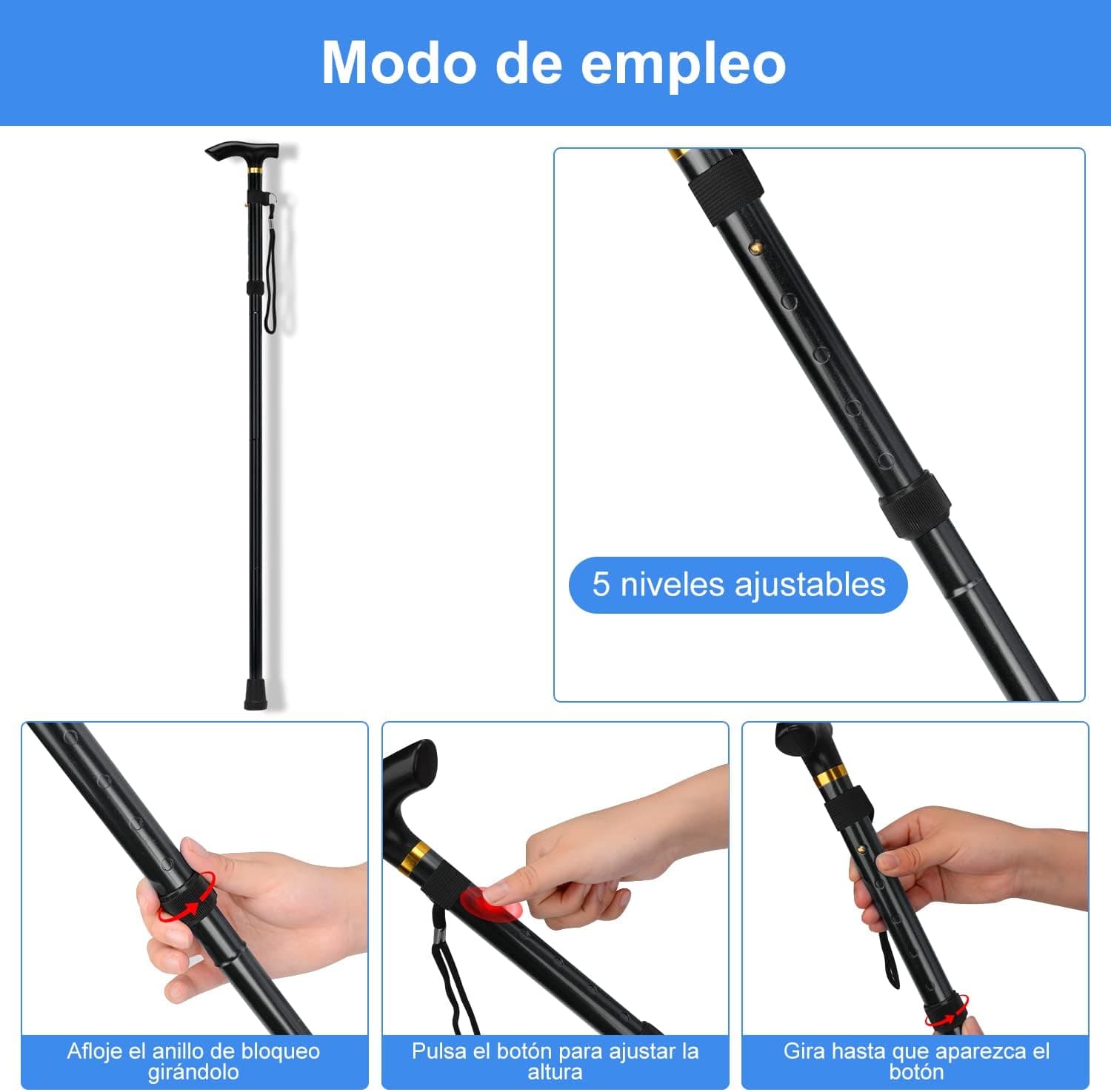 Bastón Plegable Ajustable de Aluminio, foto 3
