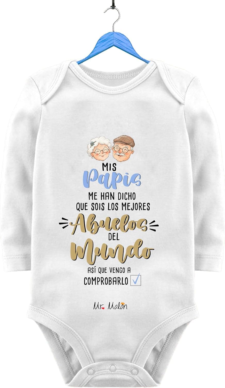 Body de bebé blanco de algodón con el mensaje impreso para anunciar el embarazo a los futuros abuelos