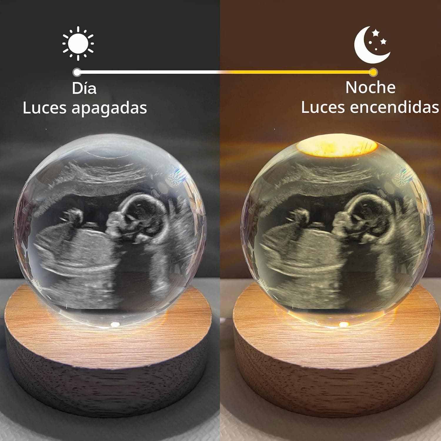 Bola de Cristal Grabada con la Ecografía y Base LED, foto 3
