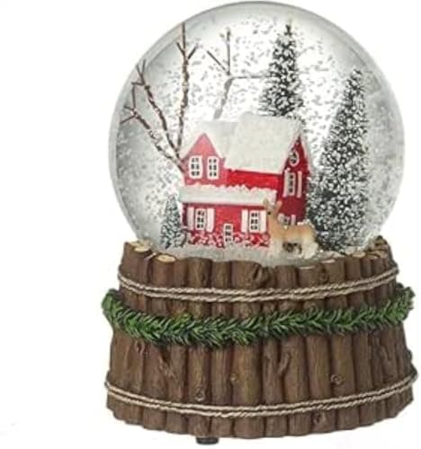 Bola de nieve musical con una casa nevada y ciervos alrededor