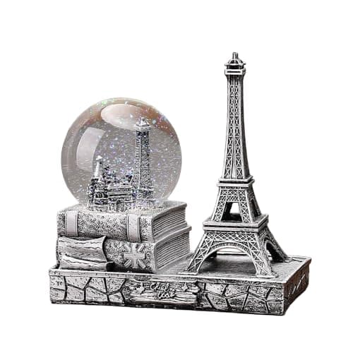 Bola de nieve musical de la Torre Eiffel con luz LED y estética retro