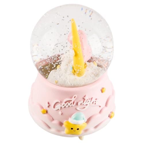 Bola de nieve musical giratoria con una princesa sobre la luna, luces centelleantes